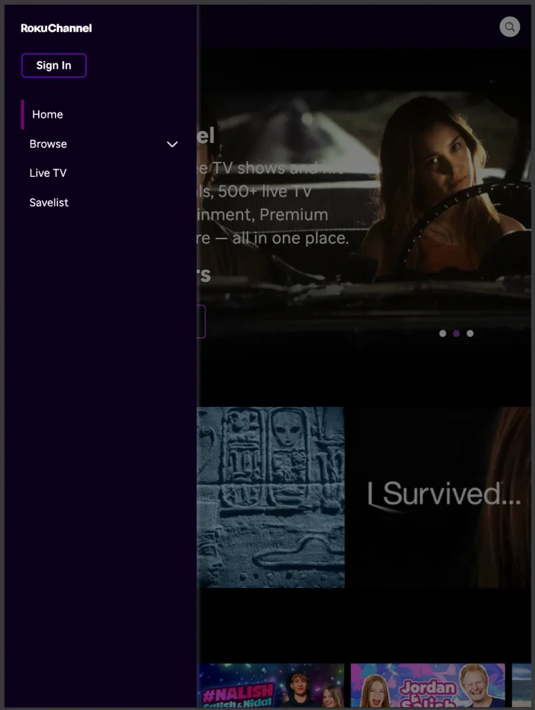 The Roku Channel view on a tablet